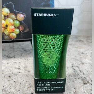 Starbucks 2023 Metallic Mirror Green Studded Bling Mini Keychain Ornament. NWT.